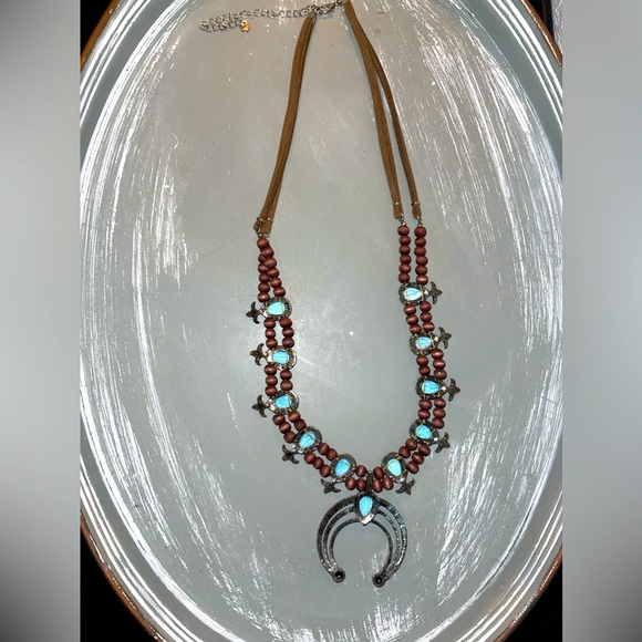 Faux Turquoise Squash Blossom Necklace - Picture 4 of 7